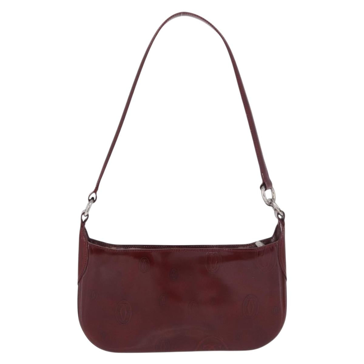 CARTIER happy Birthday Hand Bag Patent leather Bordeaux Silver Auth am11722V
