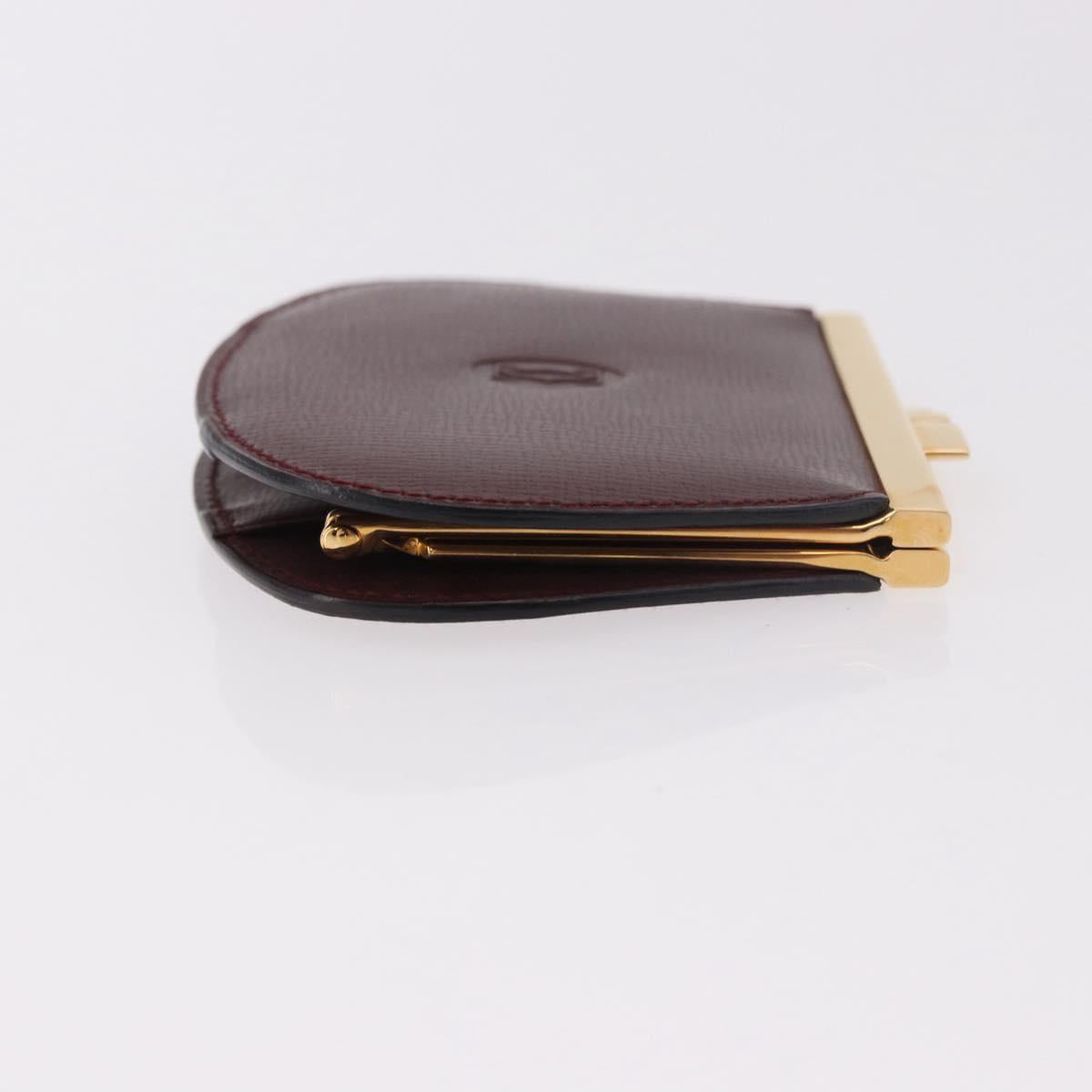 CARTIER Must Line Clasp Coin Purse Leather Bordeaux Gold Auth am11723V