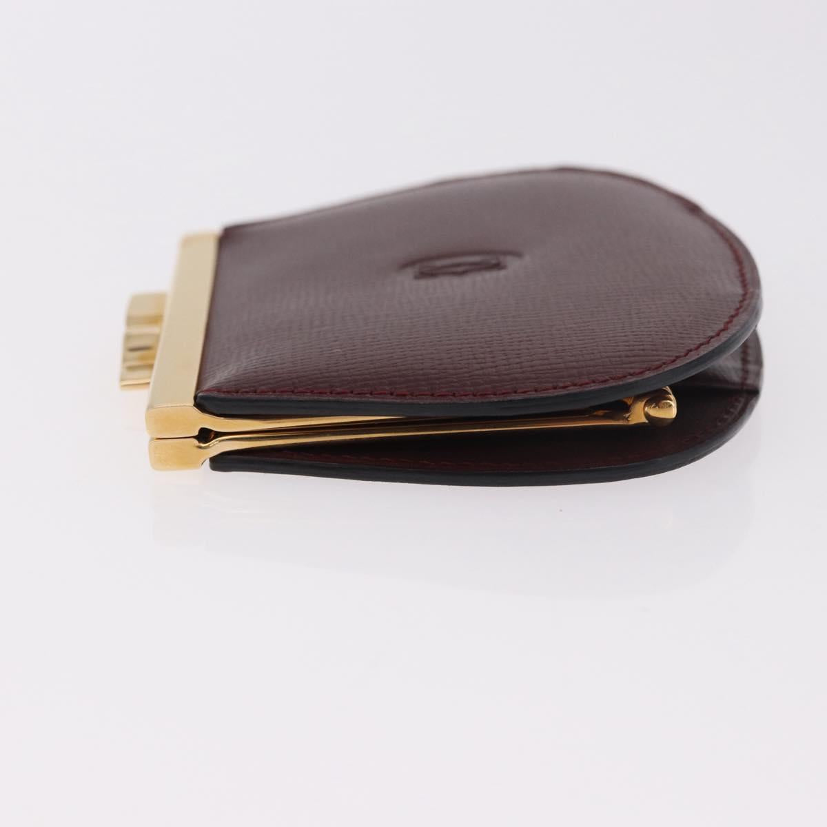 CARTIER Must Line Clasp Coin Purse Leather Bordeaux Gold Auth am11723V