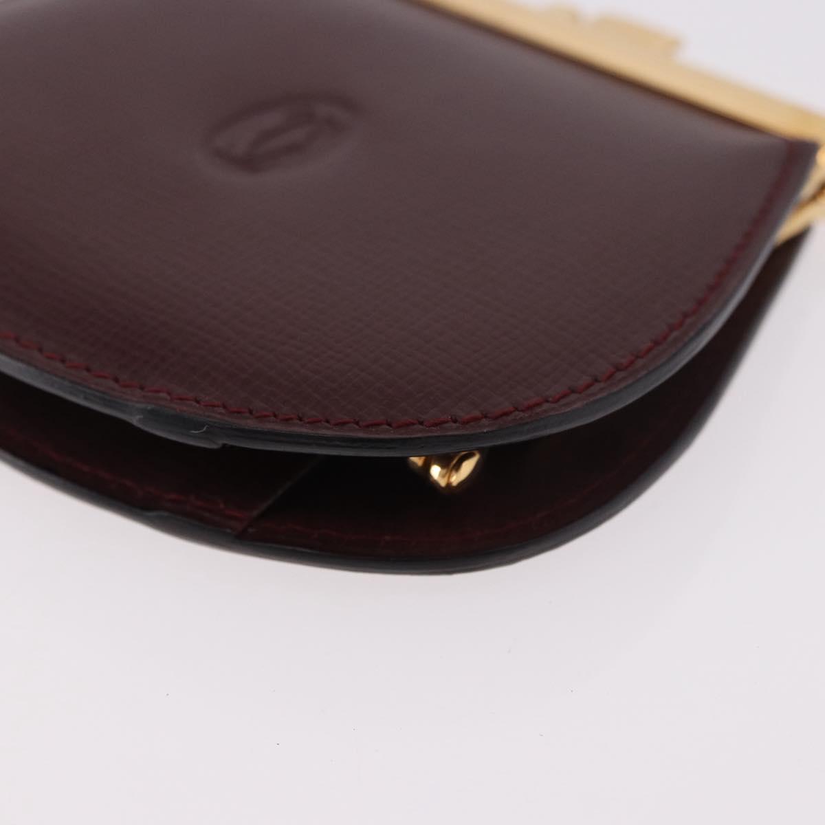 CARTIER Must Line Clasp Coin Purse Leather Bordeaux Gold Auth am11723V
