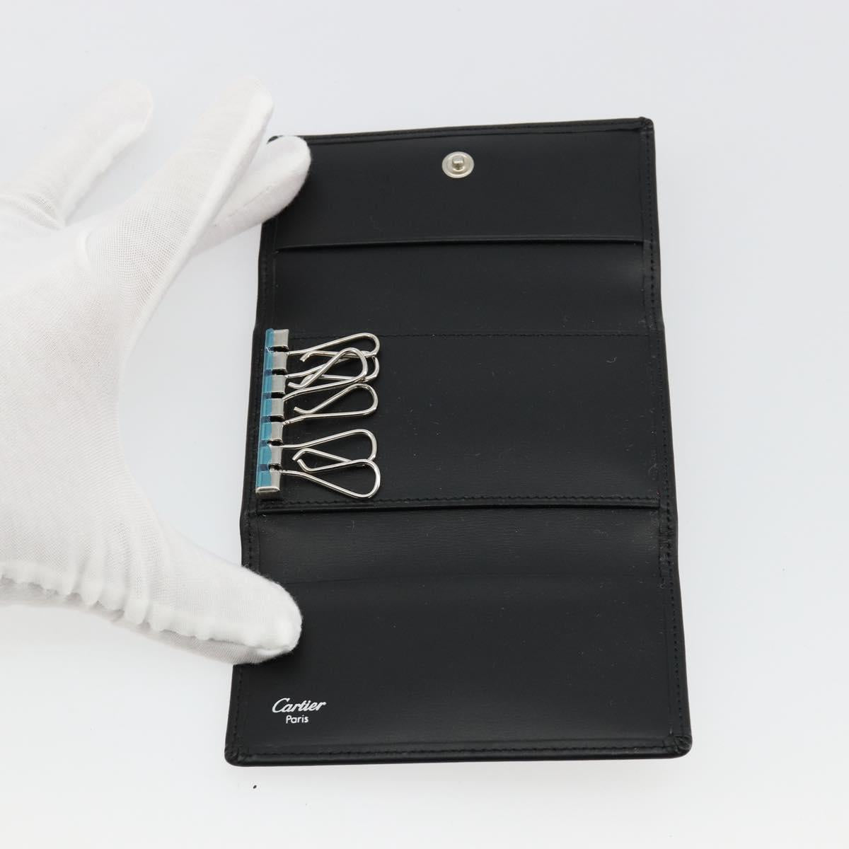 CARTIER Pasha Six Hooks Key Case Leather Black Silver Auth am11724V