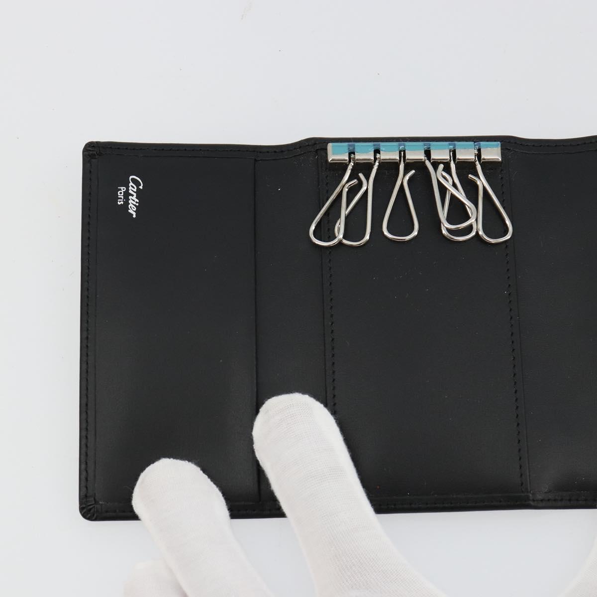 CARTIER Pasha Six Hooks Key Case Leather Black Silver Auth am11724V