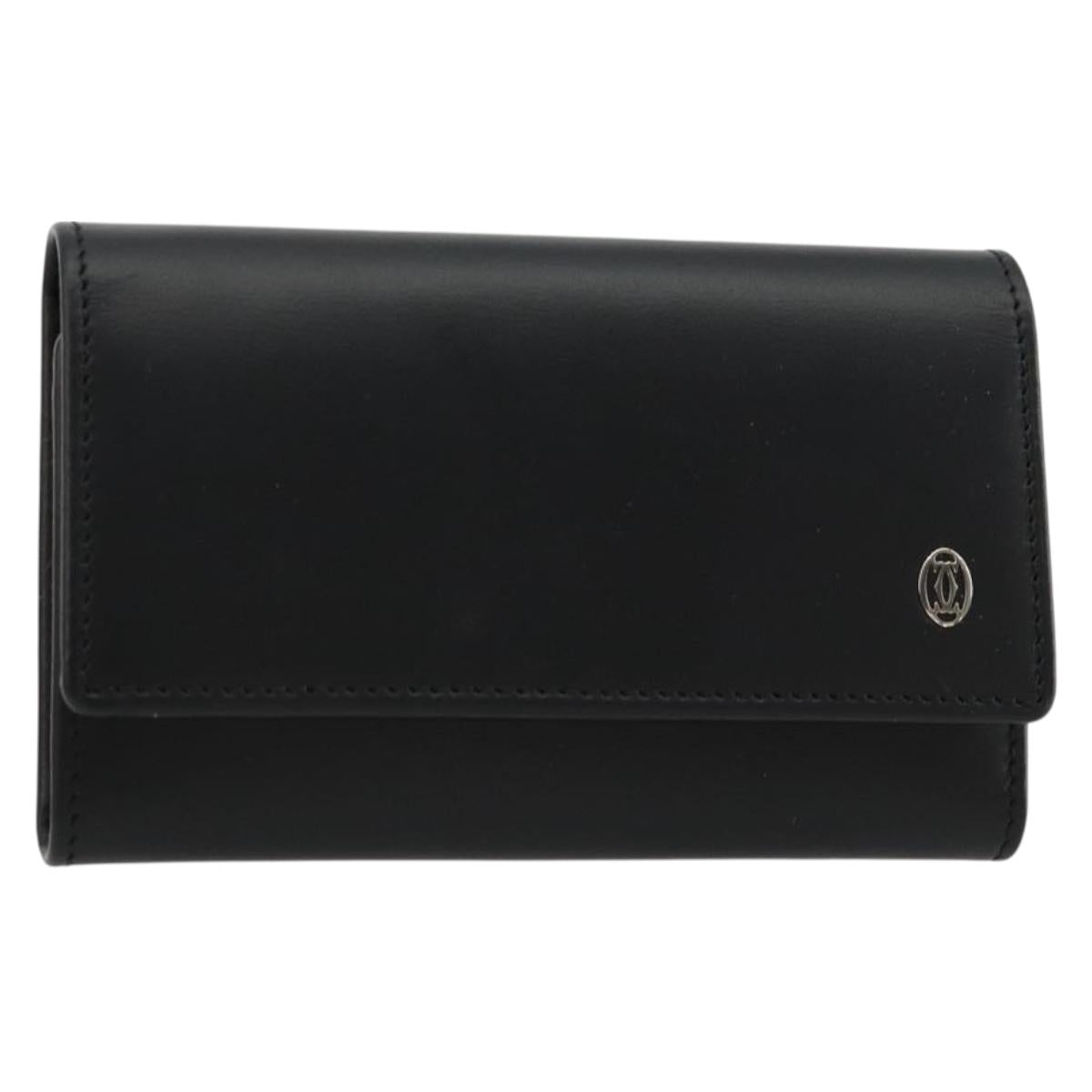CARTIER Pasha Six Hooks Key Case Leather Black Silver Auth am11724V