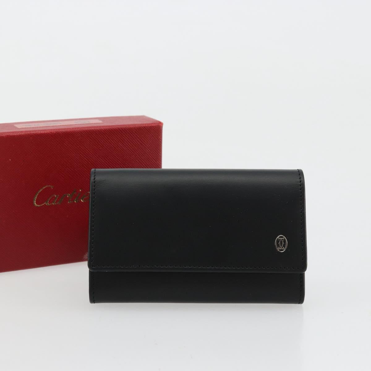 CARTIER Pasha Six Hooks Key Case Leather Black Silver Auth am11724V