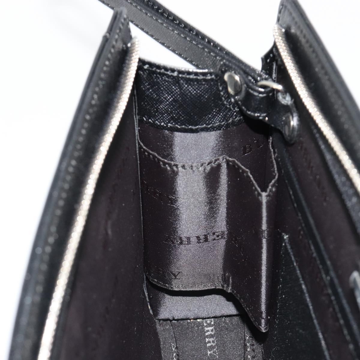 BURBERRY Clutch Bag PVC Canvas Black Silver Auth am11725V