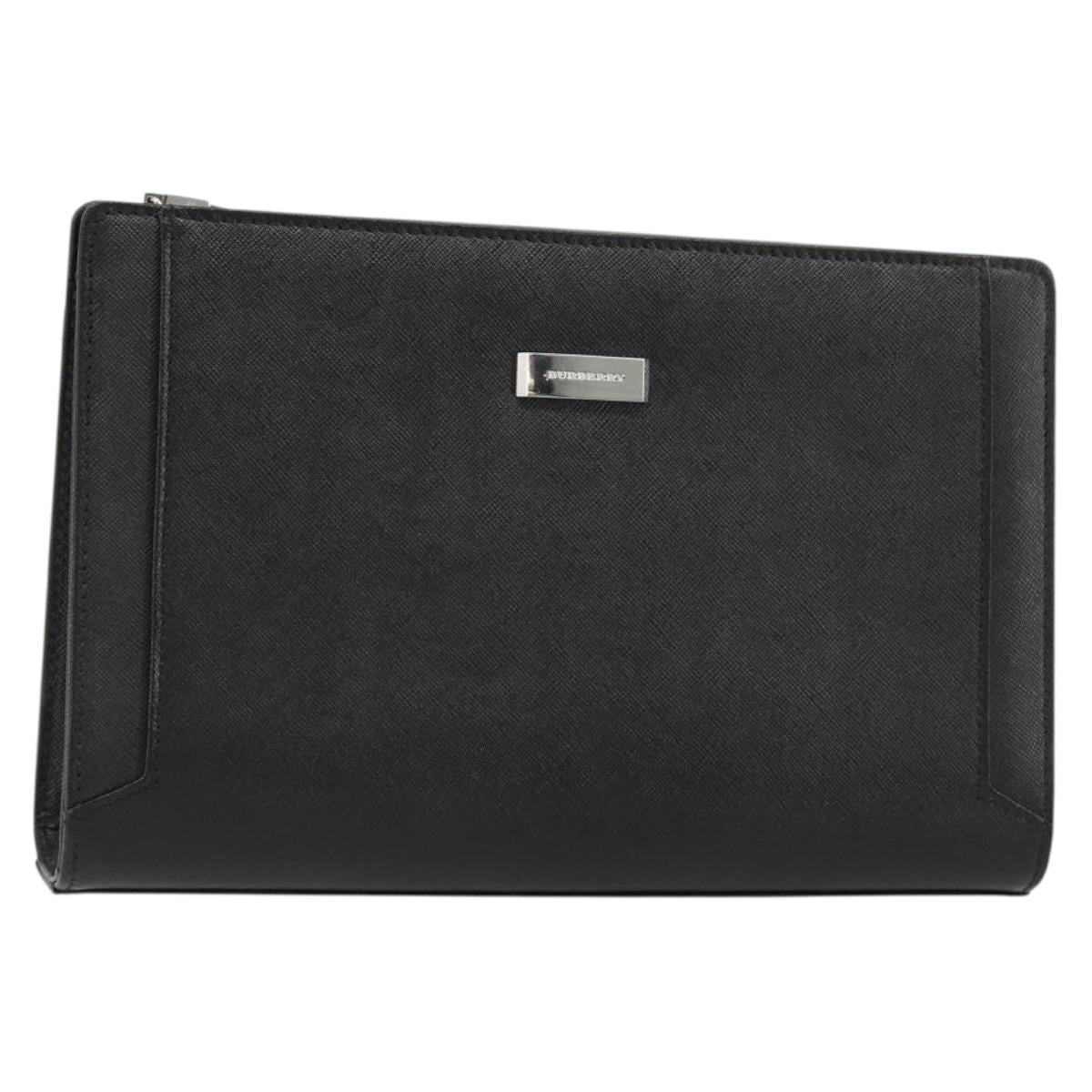 BURBERRY Clutch Bag PVC Canvas Black Silver Auth am11725V