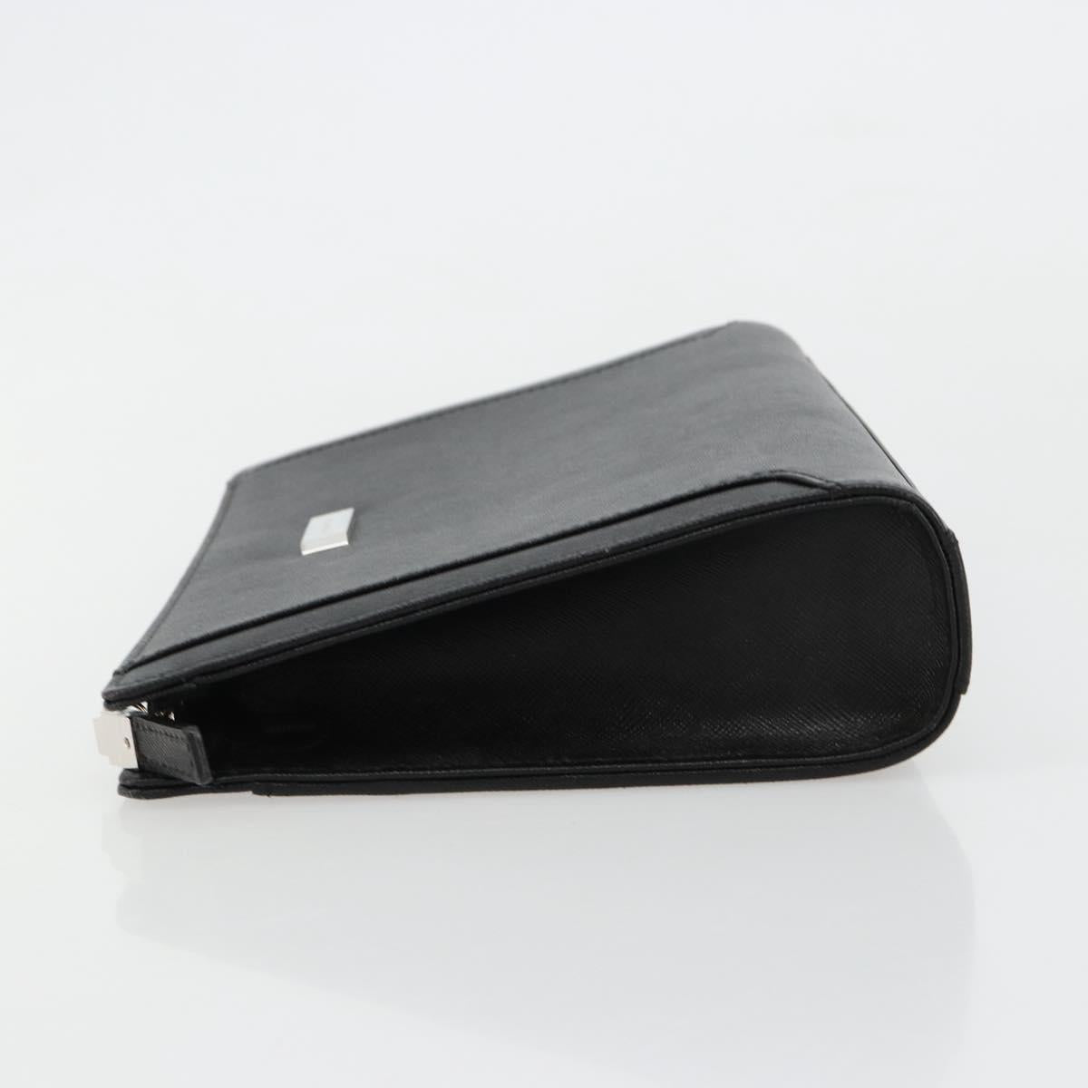BURBERRY Clutch Bag PVC Canvas Black Silver Auth am11725V