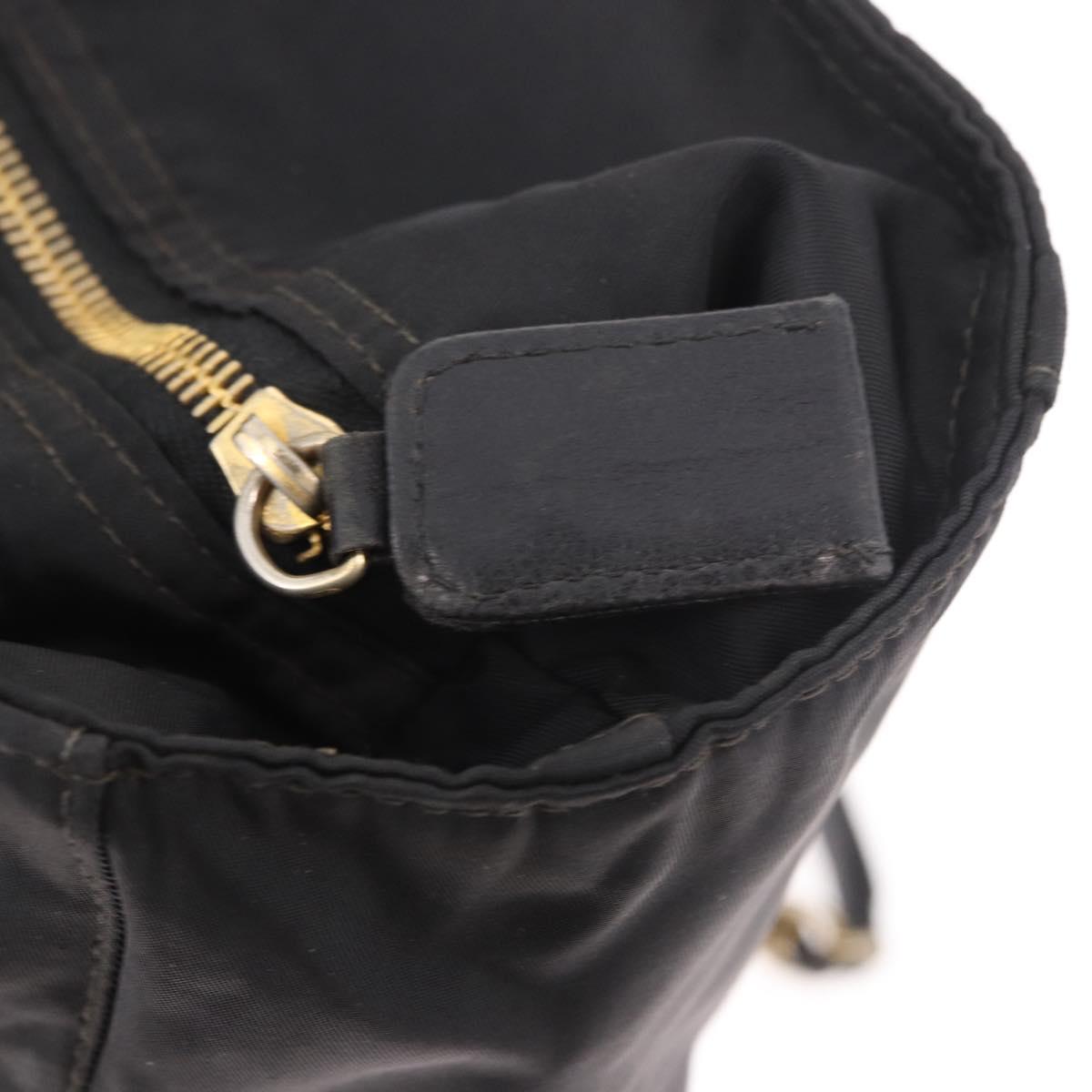 PRADA Chain Tote Bag Nylon Black Gold Auth am11728A