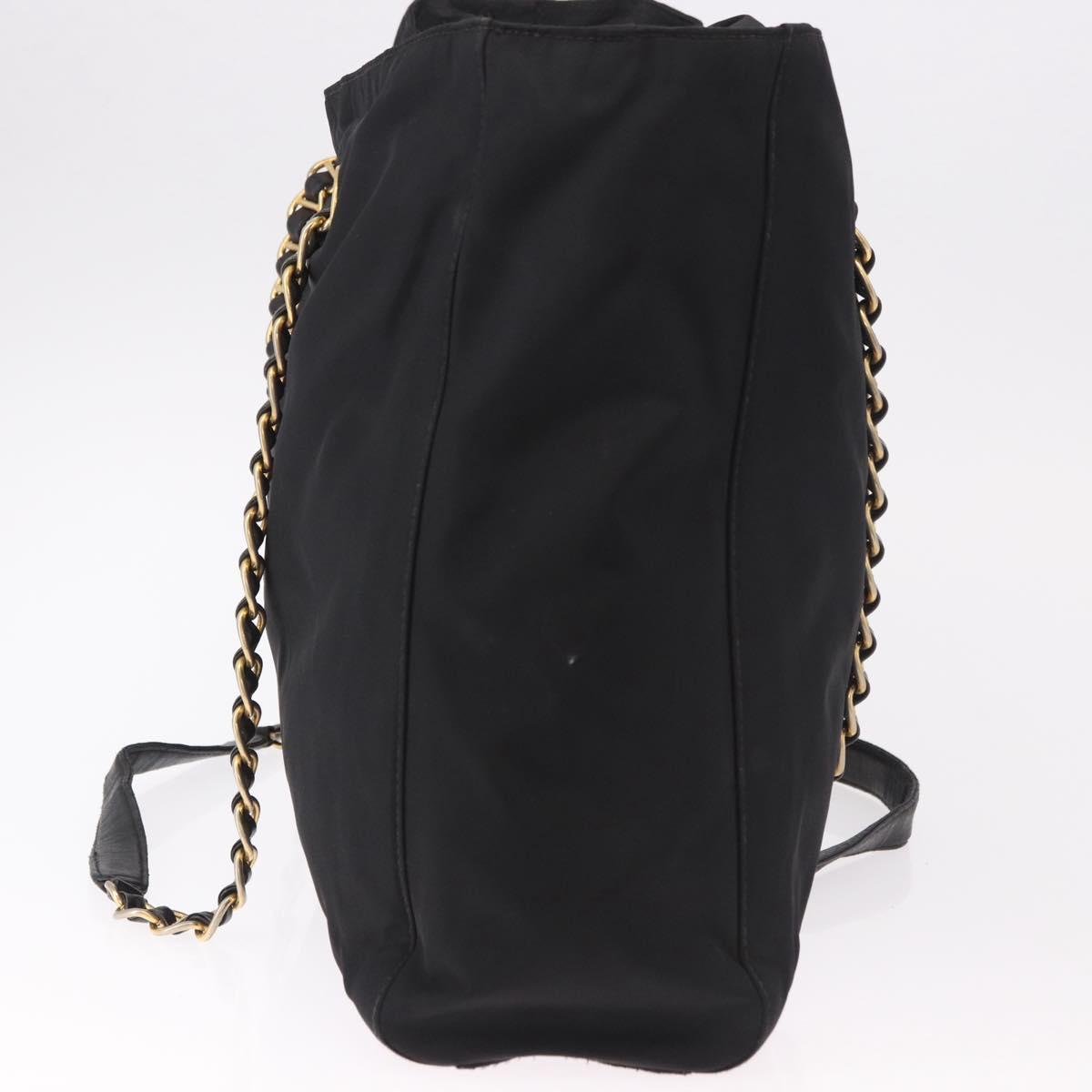 PRADA Chain Tote Bag Nylon Black Gold Auth am11728A