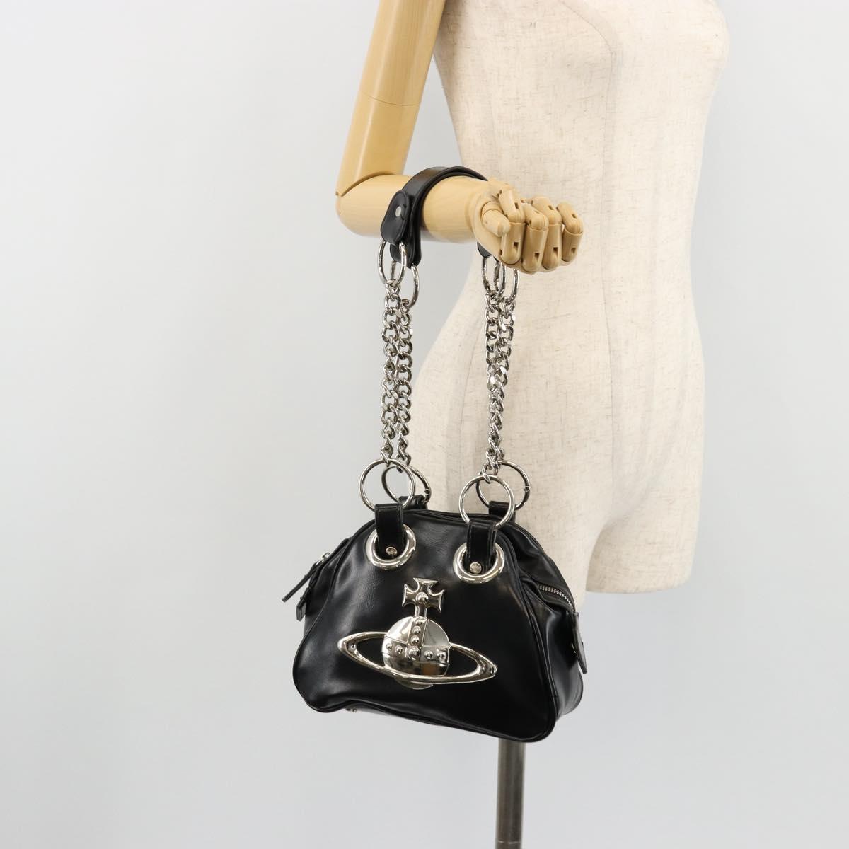 Vivienne Westwood Chain Tote Bag Leather Black Silver Auth am11730V