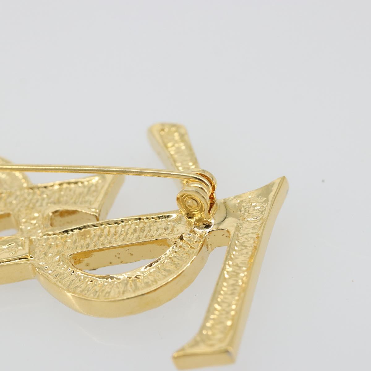 SAINT LAURENT Rhinestone Brooch metal Gold Auth am11733V