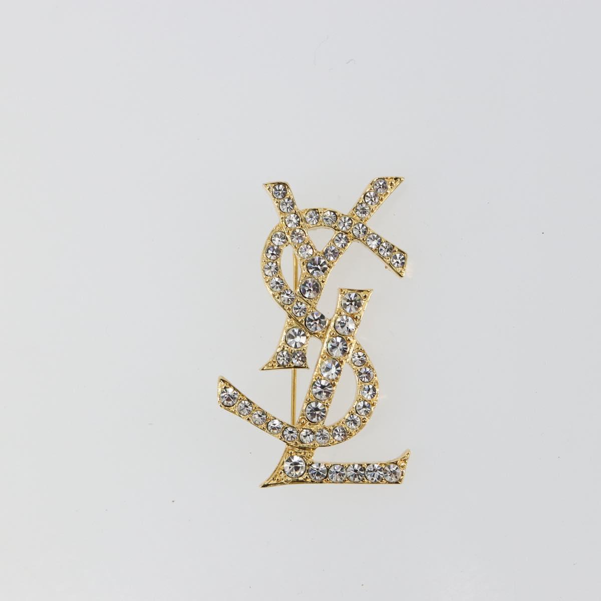 SAINT LAURENT Rhinestone Brooch metal Gold Auth am11733V