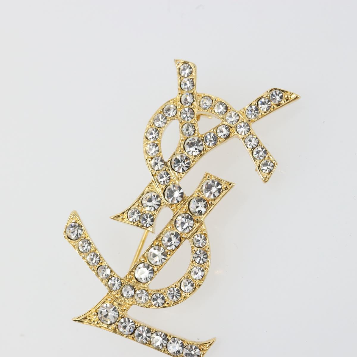 SAINT LAURENT Rhinestone Brooch metal Gold Auth am11733V