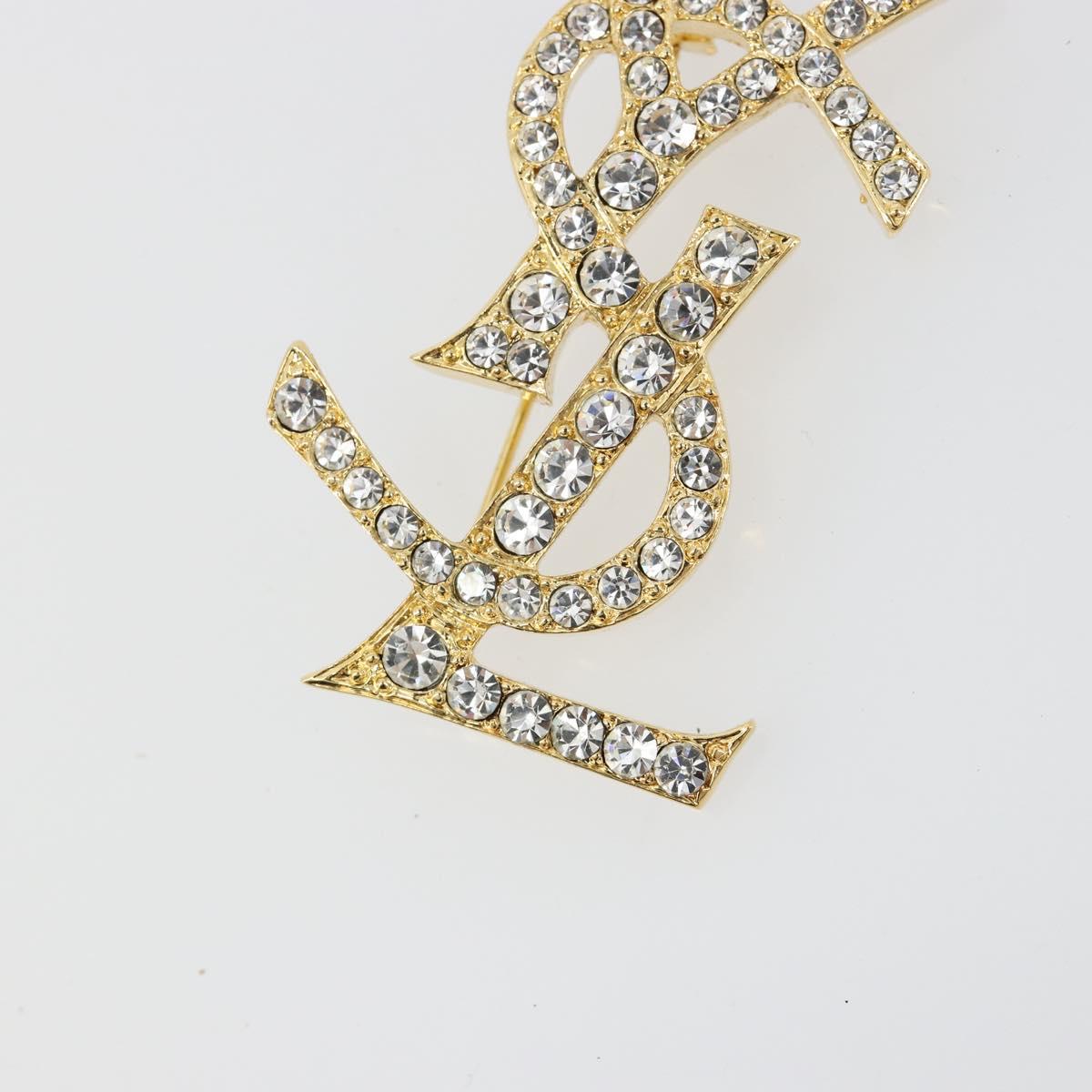 SAINT LAURENT Rhinestone Brooch metal Gold Auth am11733V