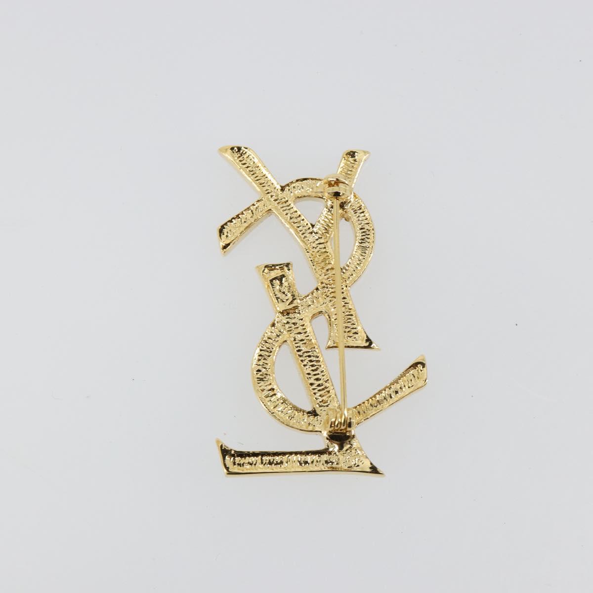SAINT LAURENT Rhinestone Brooch metal Gold Auth am11733V