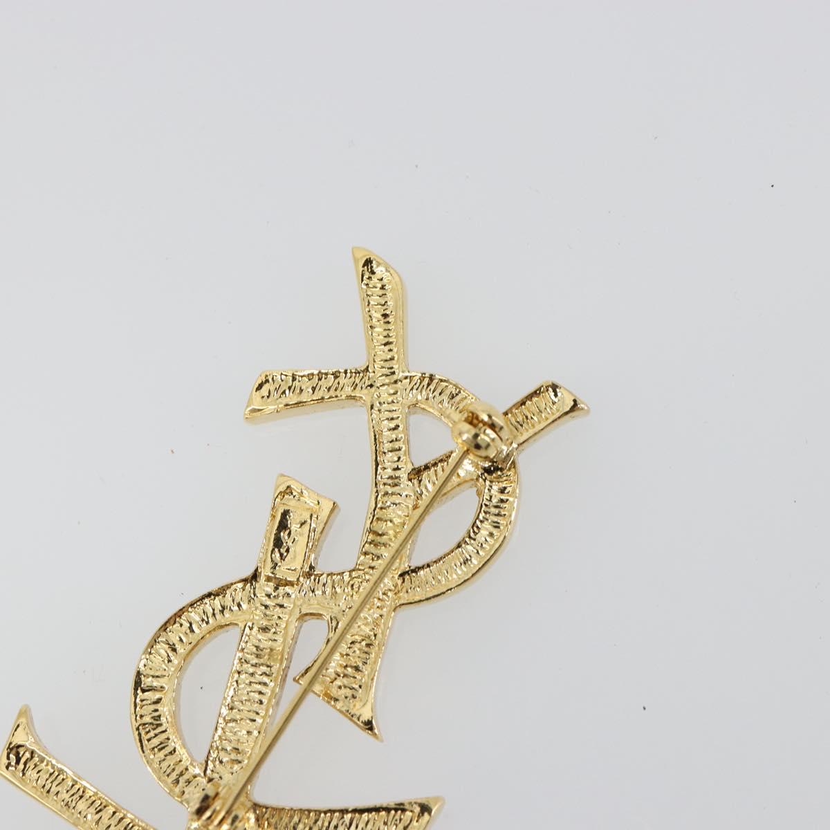 SAINT LAURENT Rhinestone Brooch metal Gold Auth am11733V