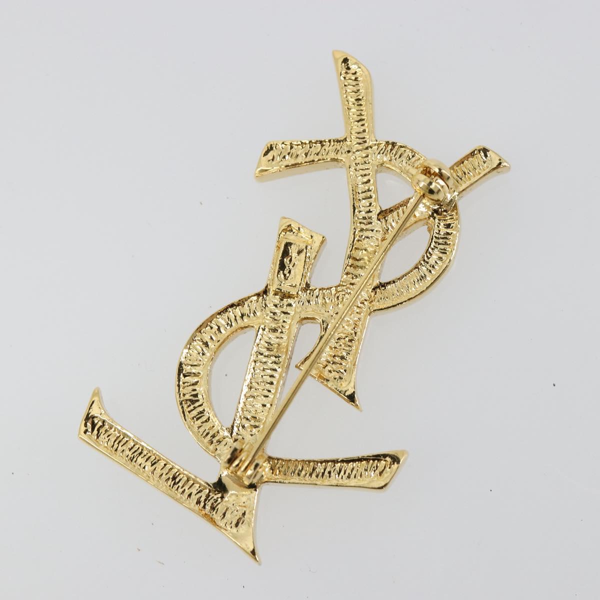 SAINT LAURENT Rhinestone Brooch metal Gold Auth am11733V