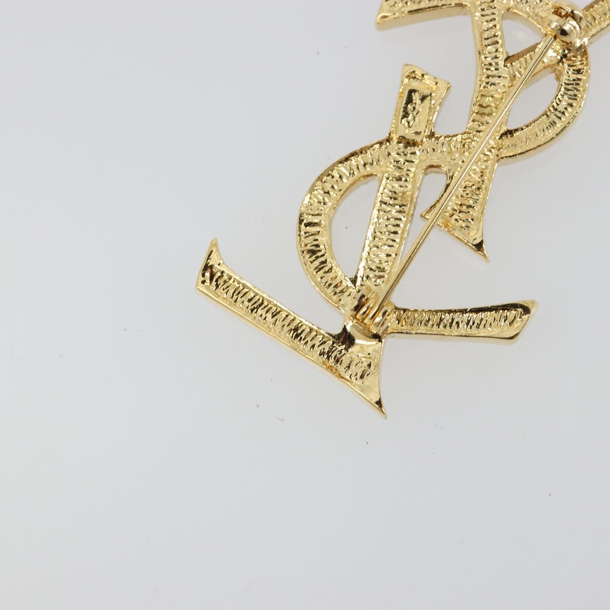SAINT LAURENT Rhinestone Brooch metal Gold Auth am11733V