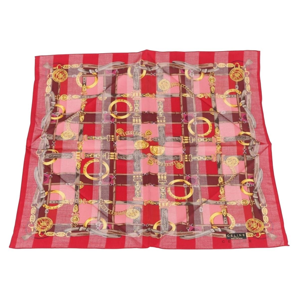 CELINE Handkerchief Cotton 2 Pieces Set Red Beige Auth am11739A