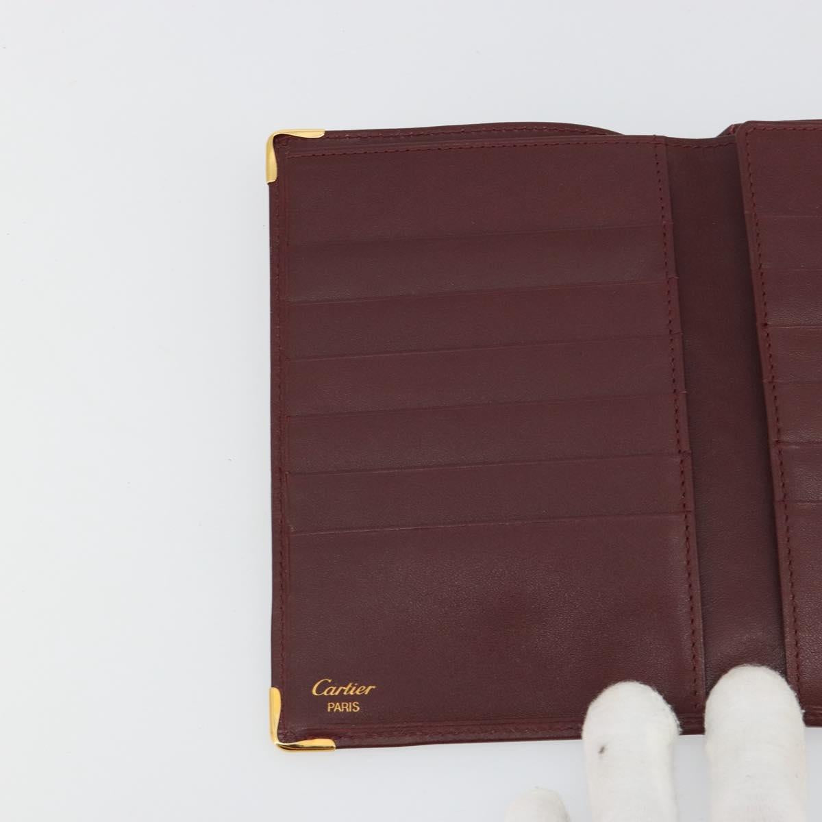 CARTIER Must Line Passport Case Leather Bordeaux Gold Auth am11743A