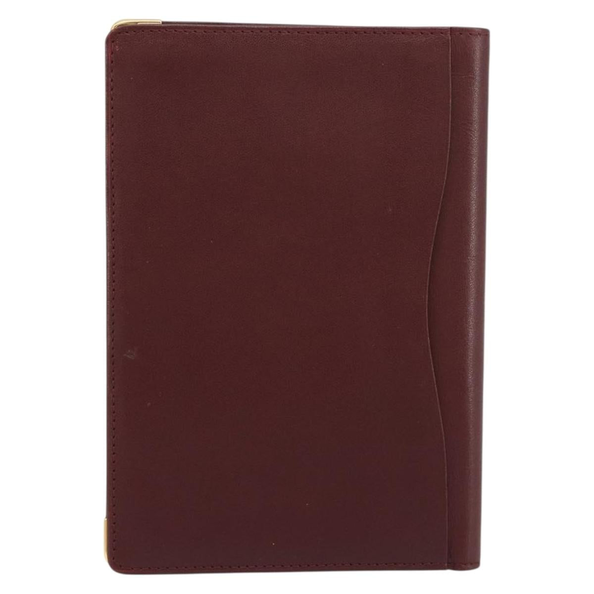 CARTIER Must Line Passport Case Leather Bordeaux Gold Auth am11743A