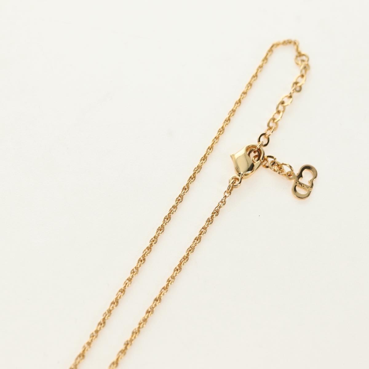 Christian Dior DIOR Logo Rhinestone Necklace metal Gold Auth am11748V