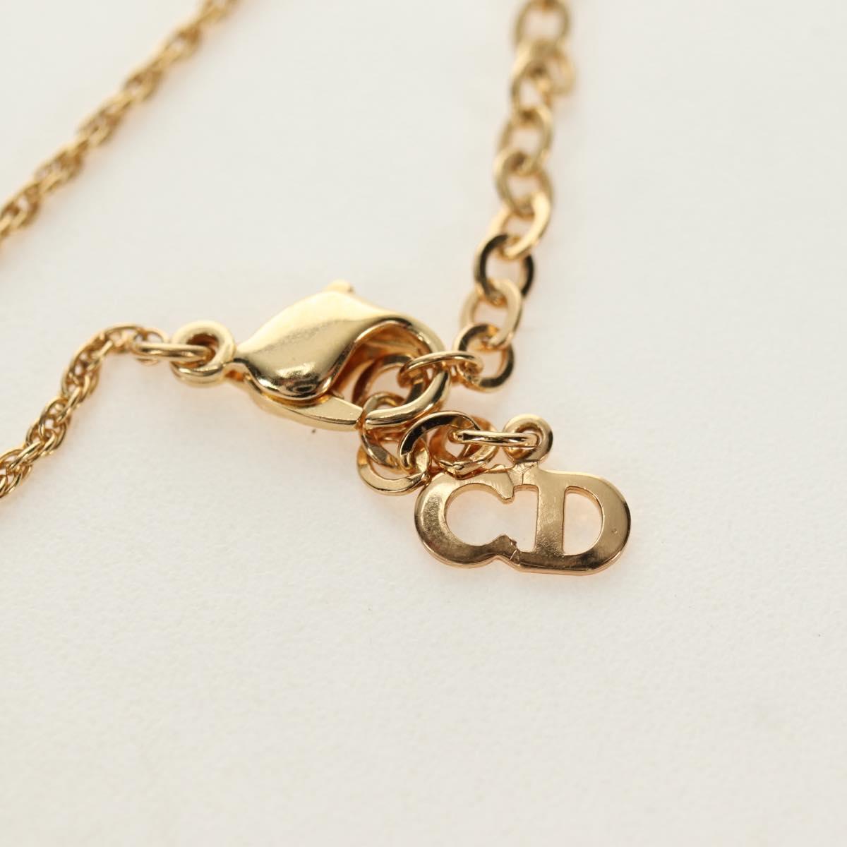 Christian Dior DIOR Logo Rhinestone Necklace metal Gold Auth am11748V