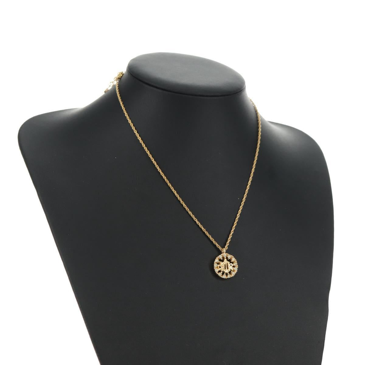 Christian Dior DIOR Logo Rhinestone Necklace metal Gold Auth am11748V