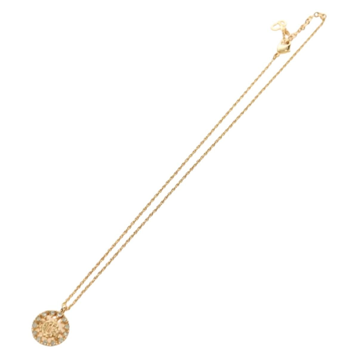 Christian Dior DIOR Logo Rhinestone Necklace metal Gold Auth am11748V
