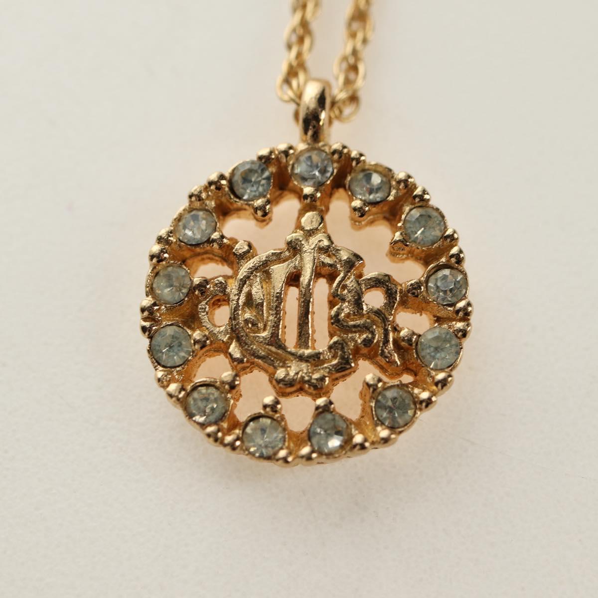Christian Dior DIOR Logo Rhinestone Necklace metal Gold Auth am11748V