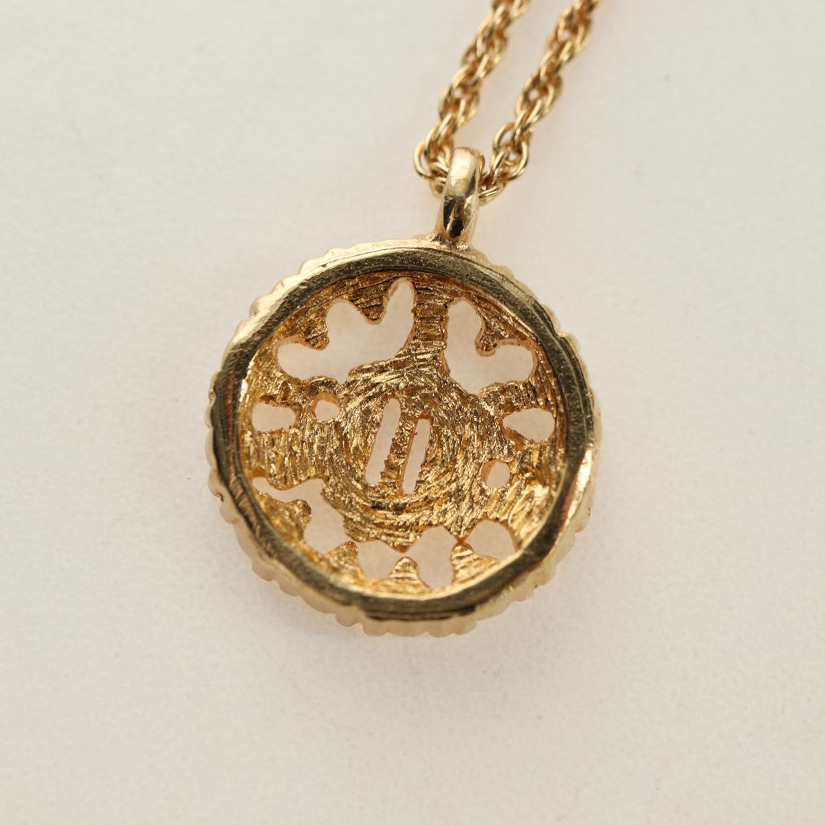 Christian Dior DIOR Logo Rhinestone Necklace metal Gold Auth am11748V