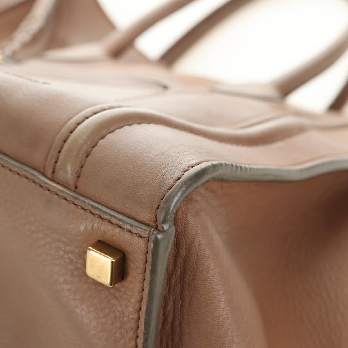CELINE Luggage Phantom Hand Bag Leather Beige Gold Auth am11750A