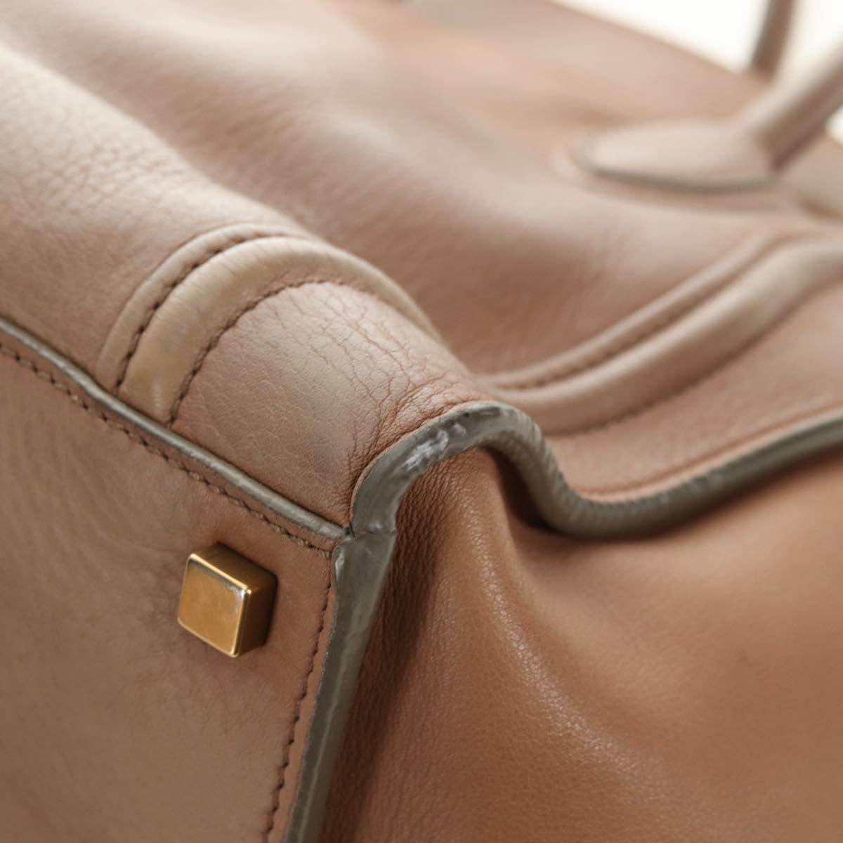 CELINE Luggage Phantom Hand Bag Leather Beige Gold Auth am11750A