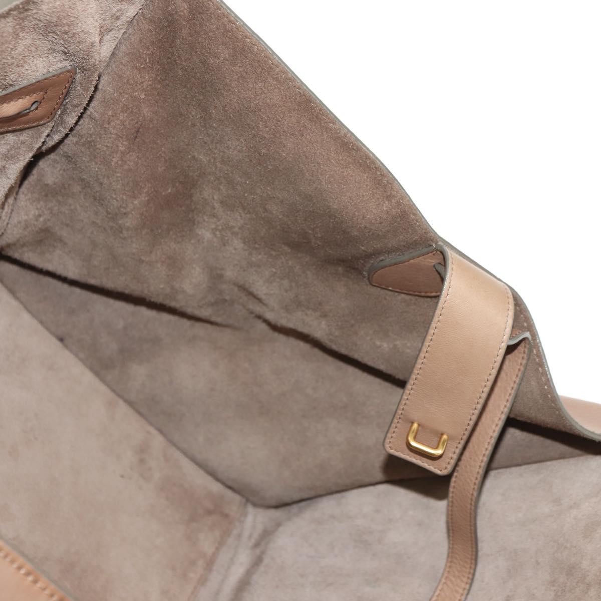 CELINE Luggage Phantom Hand Bag Leather Beige Gold Auth am11750A