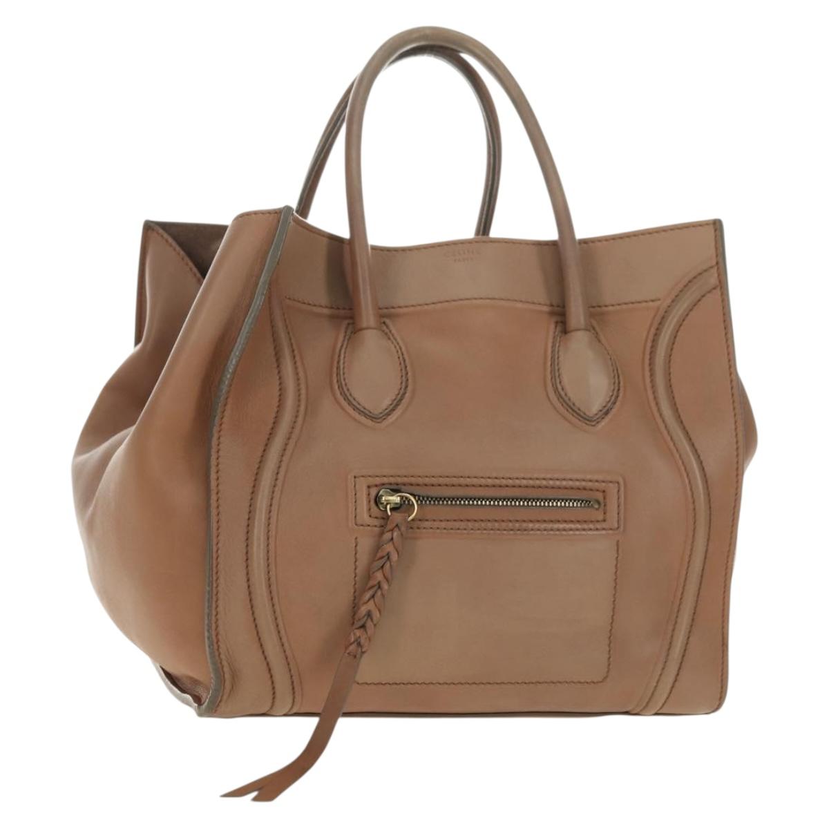 CELINE Luggage Phantom Hand Bag Leather Beige Gold Auth am11750A