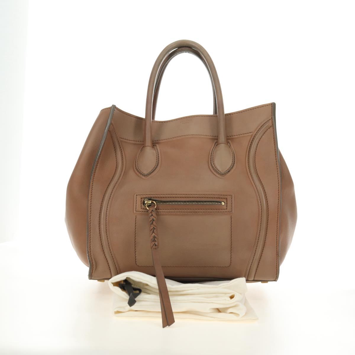 CELINE Luggage Phantom Hand Bag Leather Beige Gold Auth am11750A