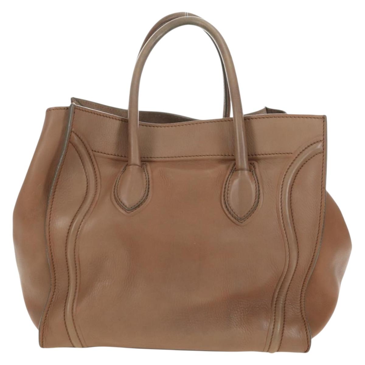 CELINE Luggage Phantom Hand Bag Leather Beige Gold Auth am11750A