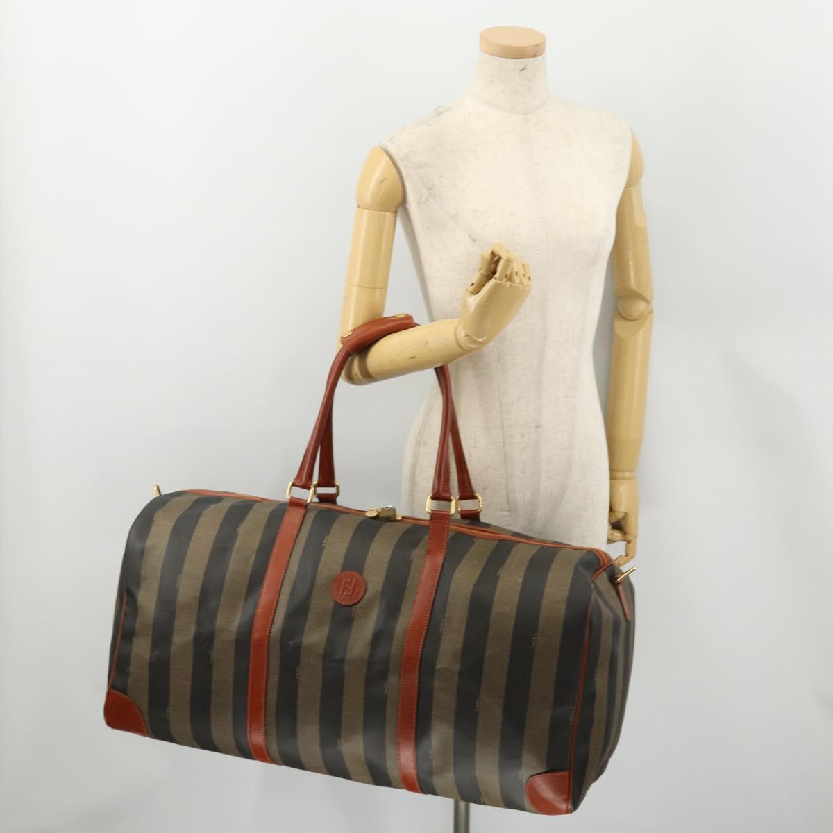 FENDI Pecan Canvas Boston Bag PVC Black Brown Auth am11753