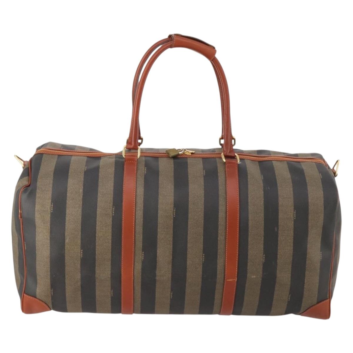 FENDI Pecan Canvas Boston Bag PVC Black Brown Auth am11753