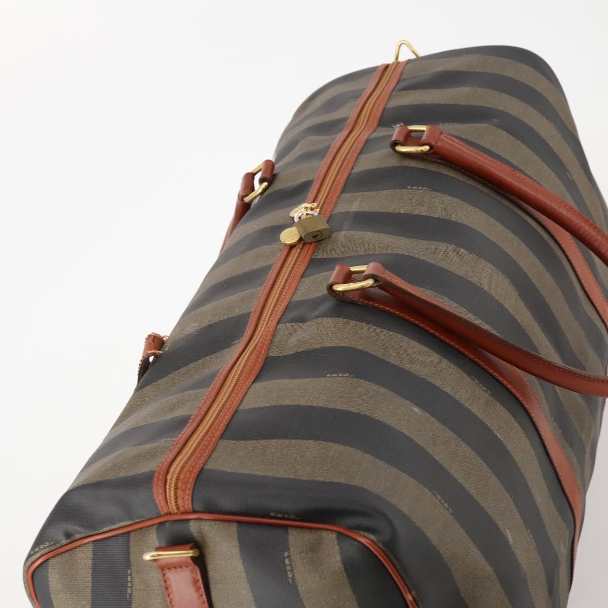 FENDI Pecan Canvas Boston Bag PVC Black Brown Auth am11753
