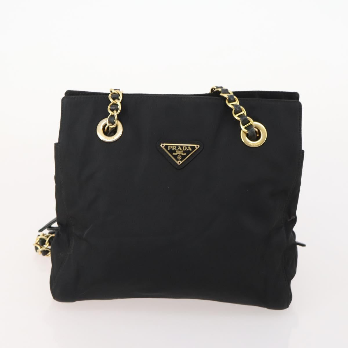 PRADA Chain Tote Bag Nylon 2 Set Navy Black Auth am11754