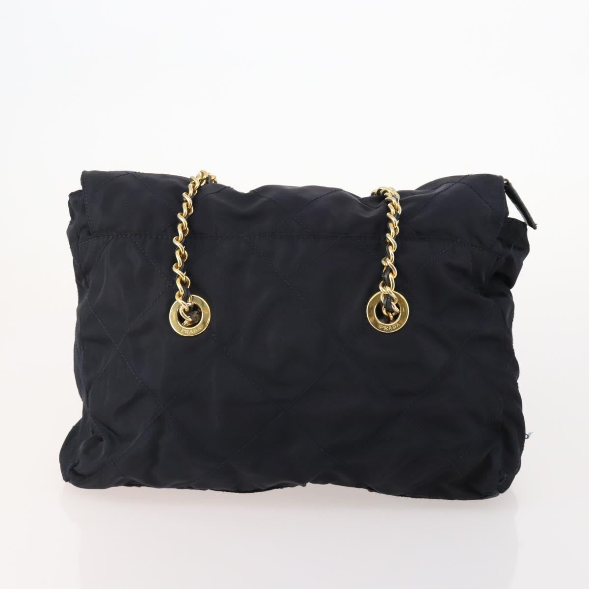 PRADA Chain Tote Bag Nylon 2 Set Navy Black Auth am11754