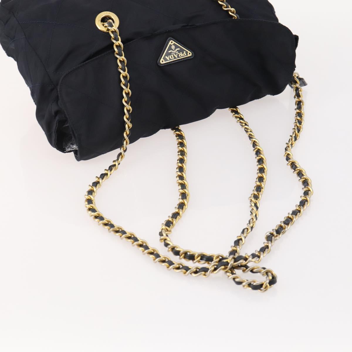 PRADA Chain Tote Bag Nylon 2 Set Navy Black Auth am11754