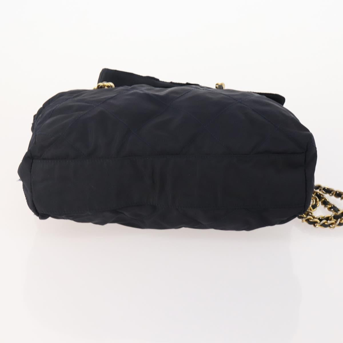 PRADA Chain Tote Bag Nylon 2 Set Navy Black Auth am11754