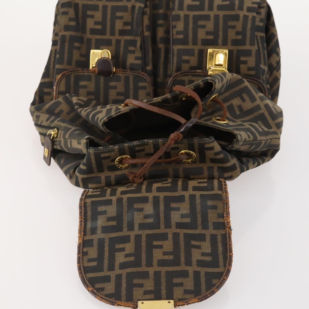 FENDI Zucca Canvas Backpack Brown Black Auth am11755