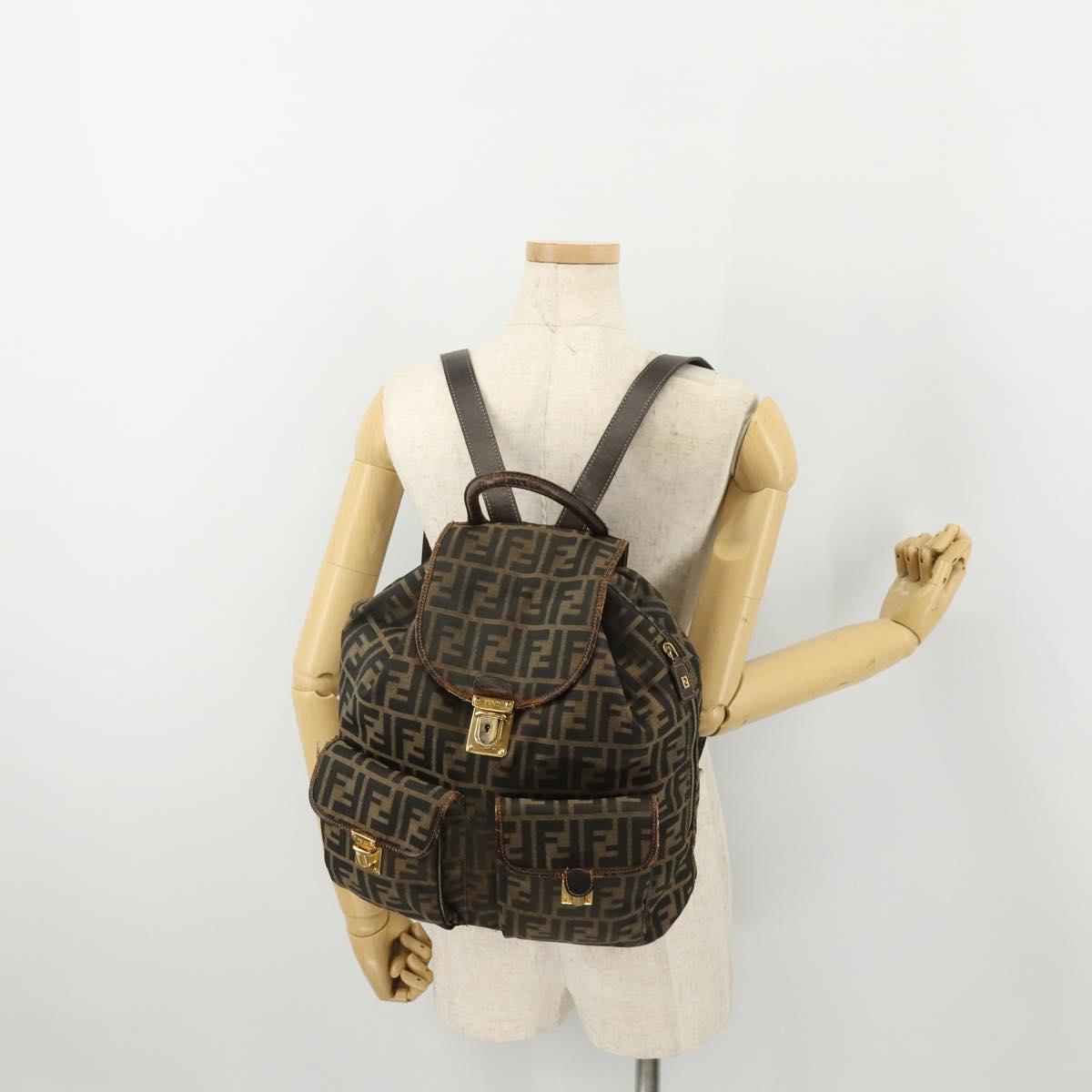 FENDI Zucca Canvas Backpack Brown Black Auth am11755