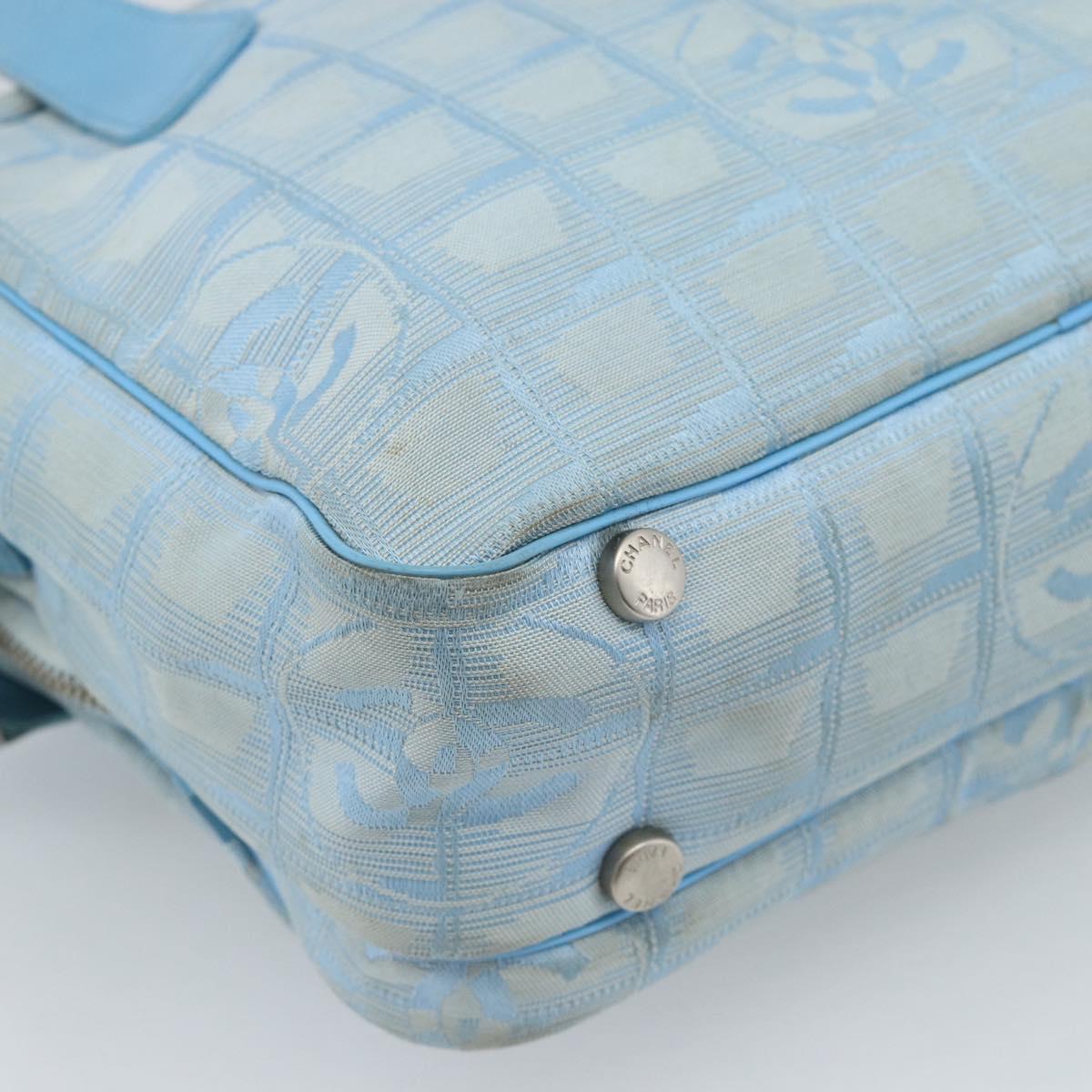CHANEL New Travel line Hand Bag Canvas 2way Light Blue Silver CC Auth am11756