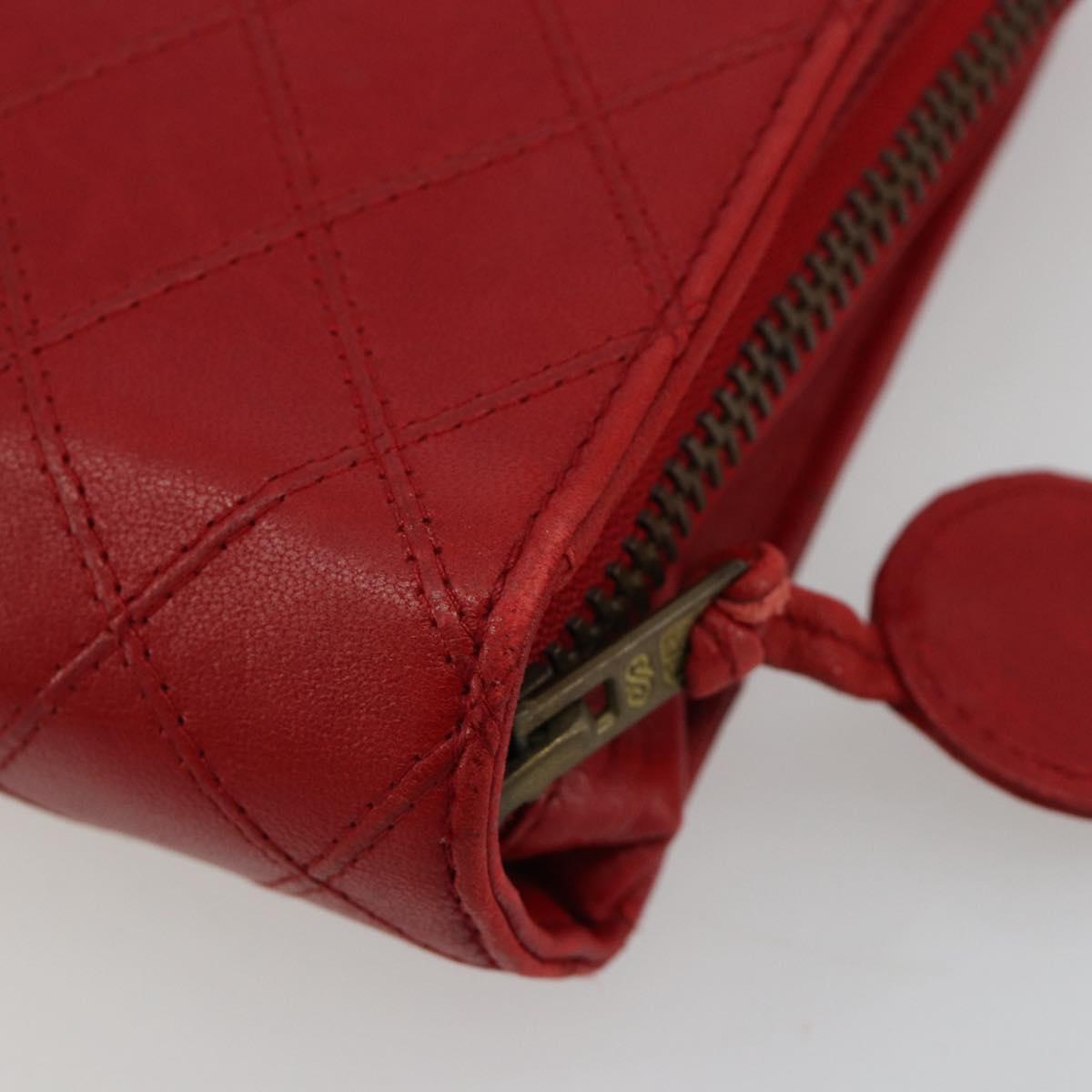 CHANEL Bicolore Pouch Lamb Skin Red Gold CC Auth am11760