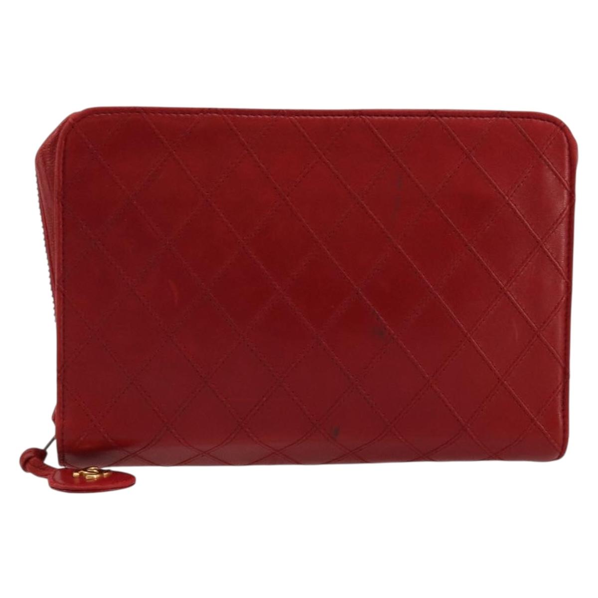 CHANEL Bicolore Pouch Lamb Skin Red Gold CC Auth am11760