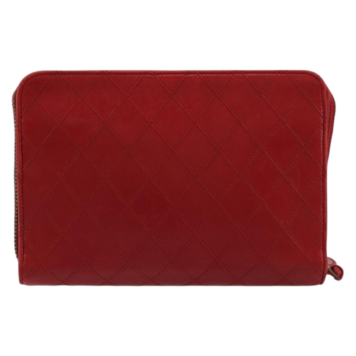 CHANEL Bicolore Pouch Lamb Skin Red Gold CC Auth am11760